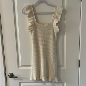 Anthropologie Cream Knit Ruffle Dress